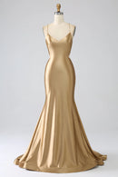 Prom Dress Mermaid Cultivate oneself Spaghetti Straps Backless Satin Long with Lace-up Back Elegant Simple Formal Wear Dresses