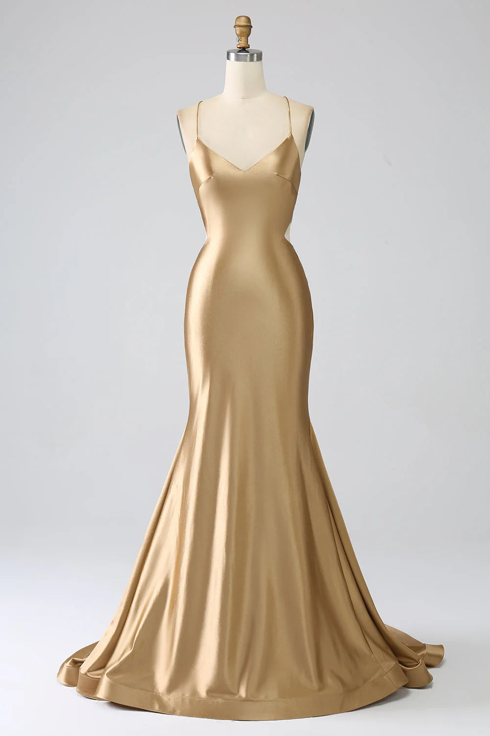 Prom Dress Mermaid Cultivate oneself Spaghetti Straps Backless Satin Long with Lace-up Back Elegant Simple Formal Wear Dresses