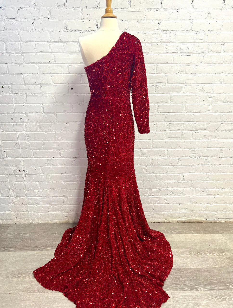 Evening Dress One Sleeve Velvet Sequins High Leg Slit Mermaid Cultivate Oneself Formal Wear Dresses