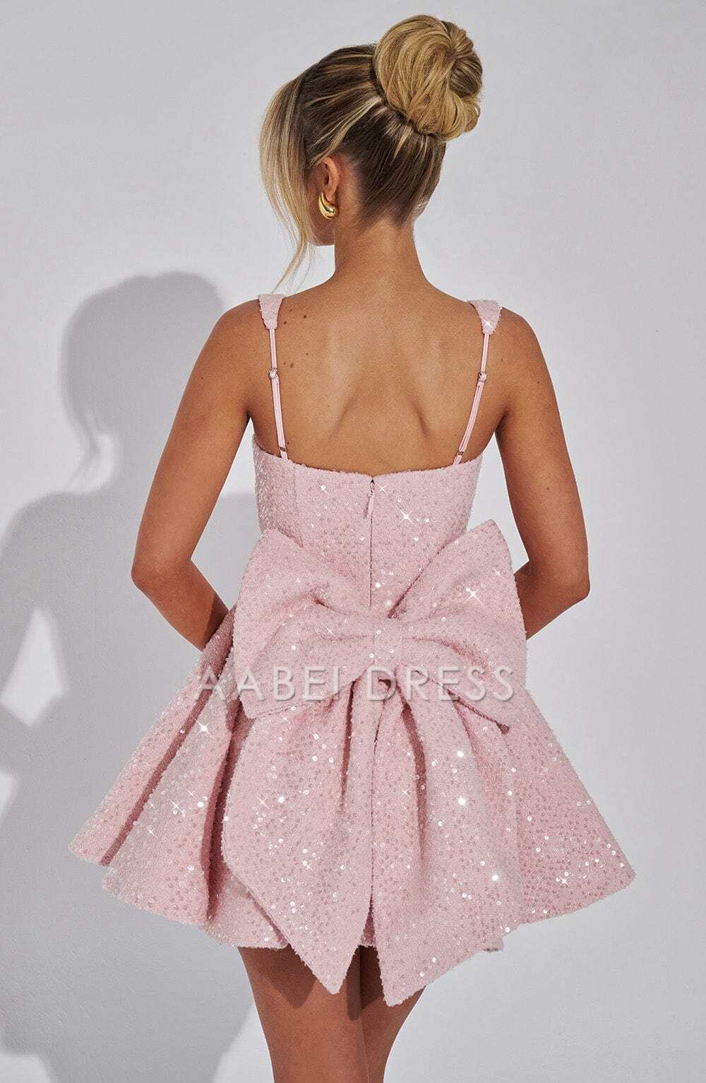 AABEI DRESS Hot Sale Homecoming Dress Sequin A Line Square Neck Sleeveless Wide shoulder strap Mini Dress Sparkle Short Prom Dresse