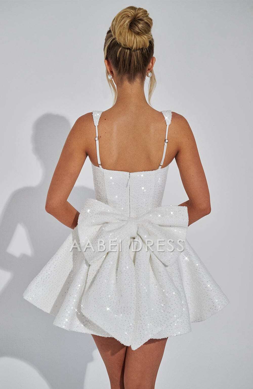 AABEI DRESS Hot Sale Homecoming Dress Sequin Square Neckline Sleeveless Adjustable Shoulder Straps Bow Back Sparkle Mini Dress Cute Short Prom Dresse