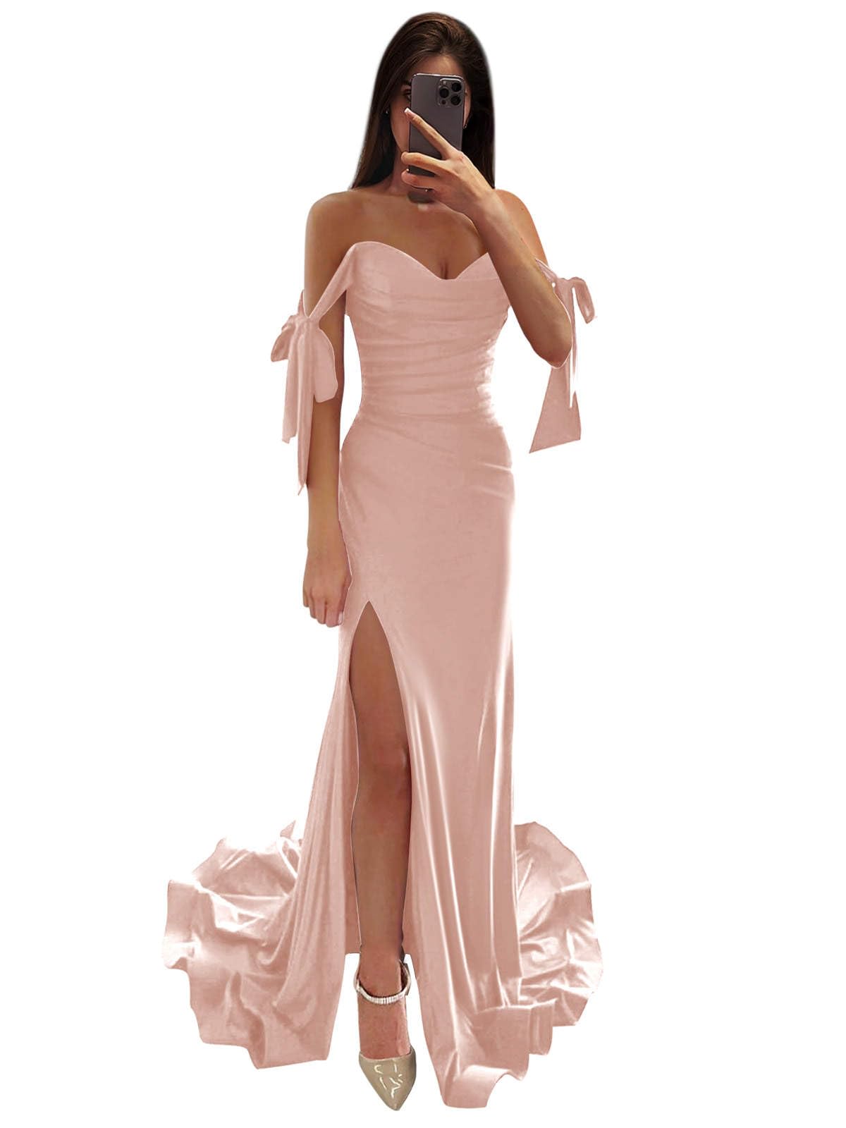 Prom Dress Off Shoulder Satin Mermaid Corset Evening Gown High Slit Bridesmaid Dress Wedding Guest Dress Formal Wear Dresses