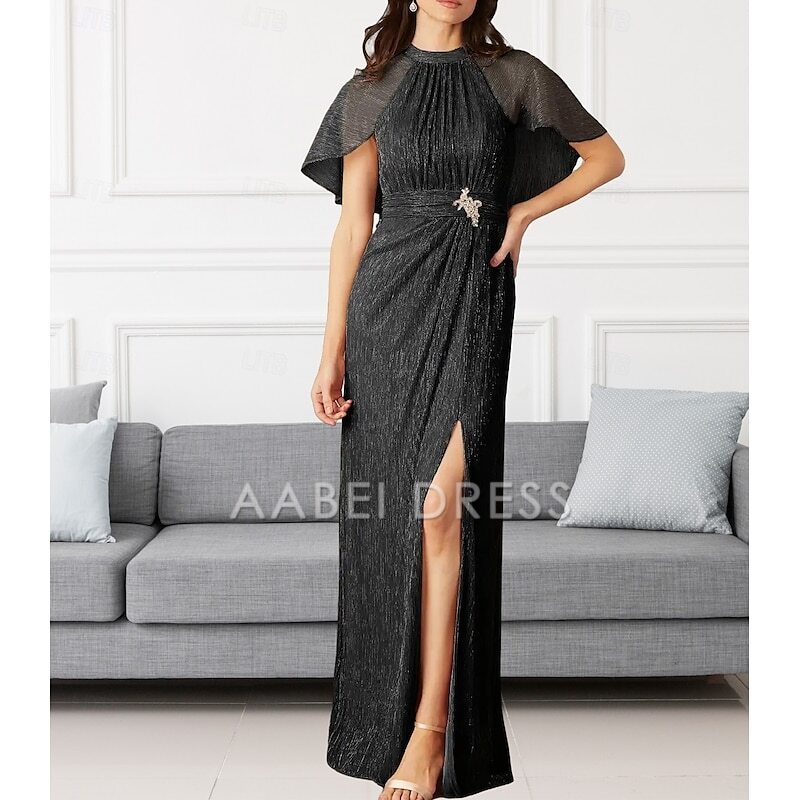 AABEI DRESS Wedding Guest Dress Elegant Sheath Crew Neck Floor Length Chiffon Sleeveless Split Front Ruching Mother of the Bride Dress