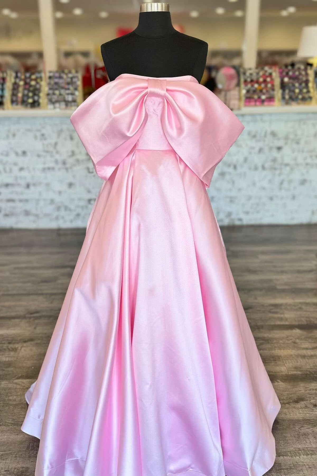Elegant A-Line Strapless Sleeveless Open Back Floor-Length Pink Evening Dresses