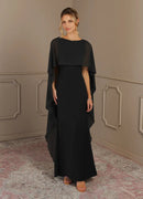 AABEI DRESS Wedding Guests Dresses Sheath Scoop Neck Flutter Crepe Dress Elegant Mother of the Bride Dress