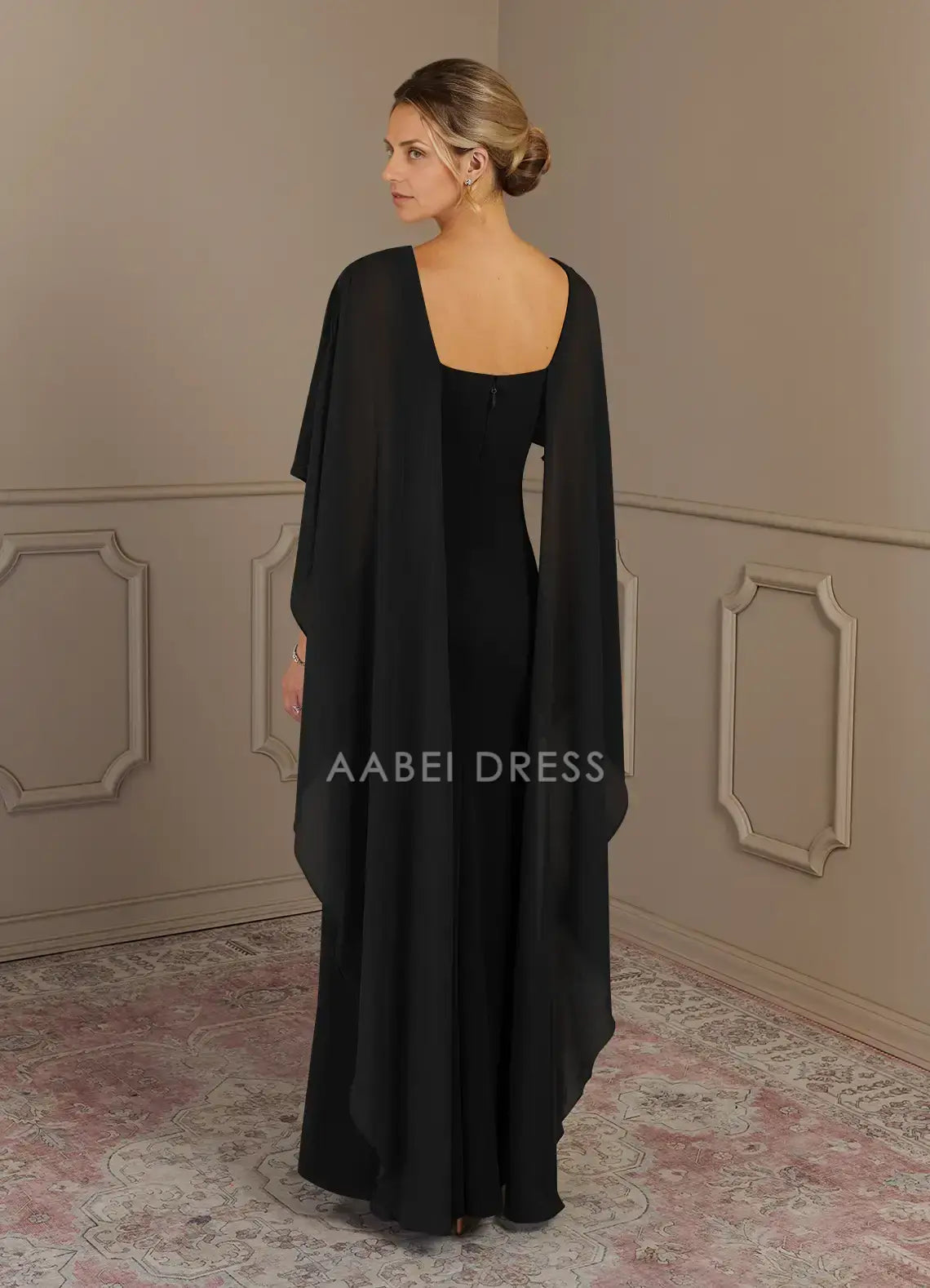 AABEI DRESS Wedding Guests Dresses Sheath Scoop Neck Flutter Crepe Dress Elegant Mother of the Bride Dress