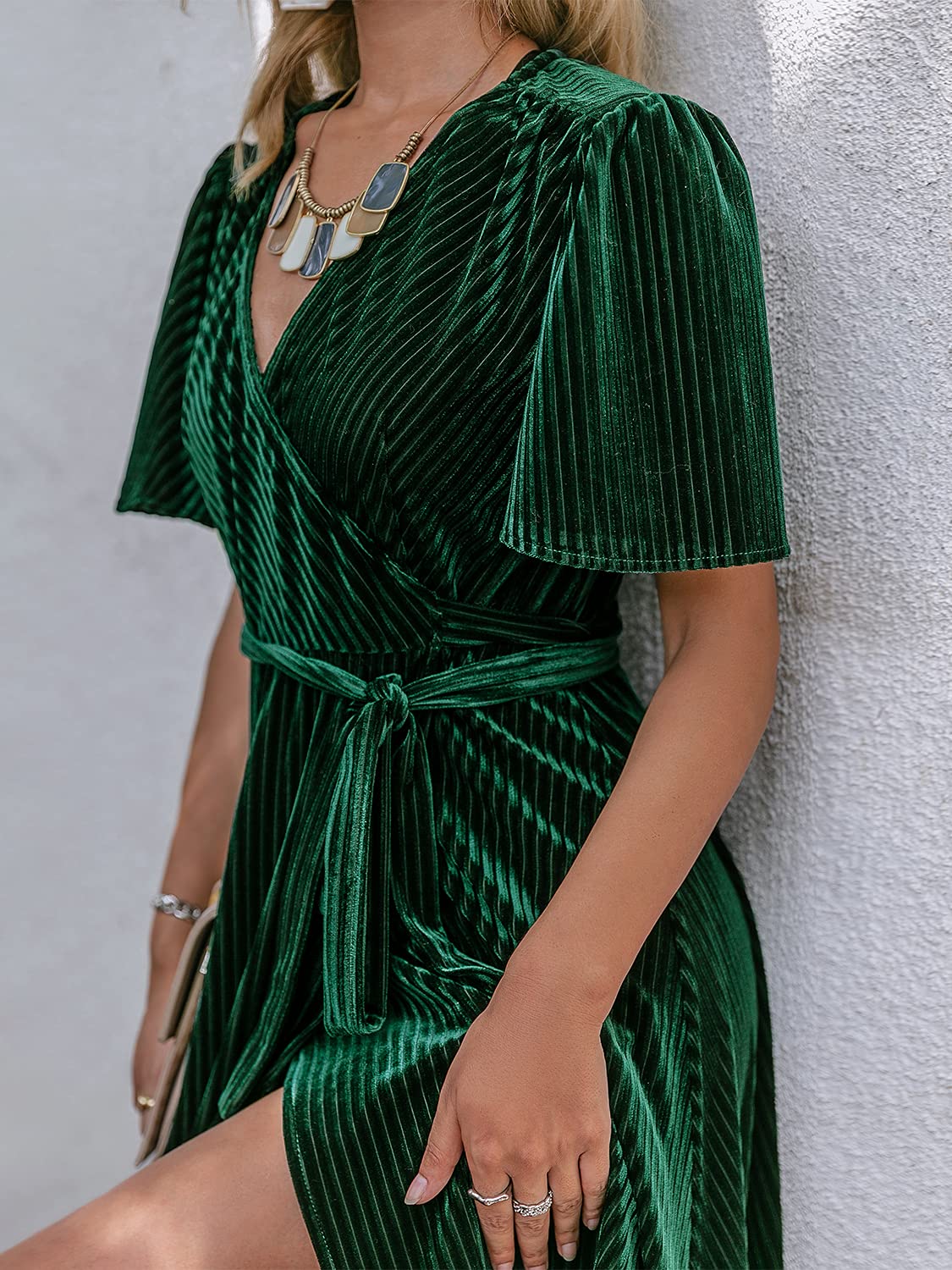 Evening dress Women's A-Line Velvet V Neck Short Flare Sleeve Cocktail Party Maxi Dress Elegant Formal Wear Dresses Wedding Guest Dress