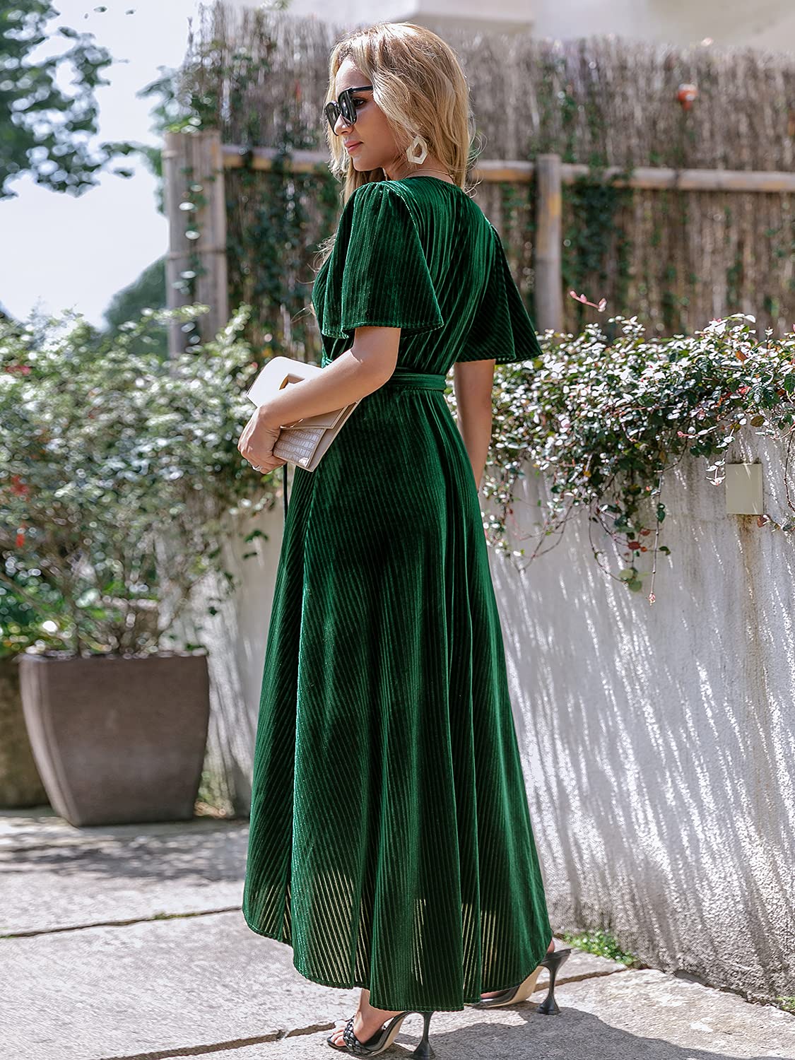 Evening dress Women's A-Line Velvet V Neck Short Flare Sleeve Cocktail Party Maxi Dress Elegant Formal Wear Dresses Wedding Guest Dress
