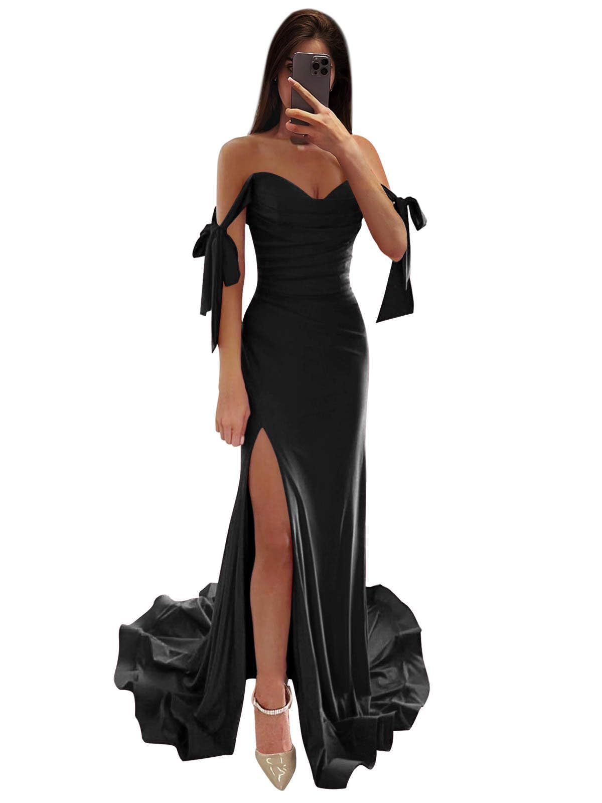 Prom Dress Off Shoulder Satin Mermaid Corset Evening Gown High Slit Bridesmaid Dress Wedding Guest Dress Formal Wear Dresses