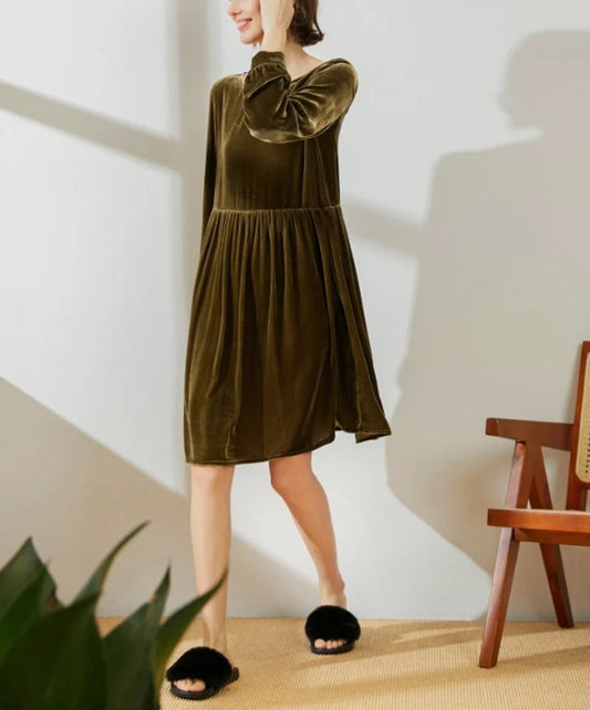 Evening Dress Velvet Dress for Women Long Sleeves Dress knee length Dress Loose Dress Custom Hand Made Dress Velvet Pleated Dress Plus Size Formal Dresses Wedding Guest Dress