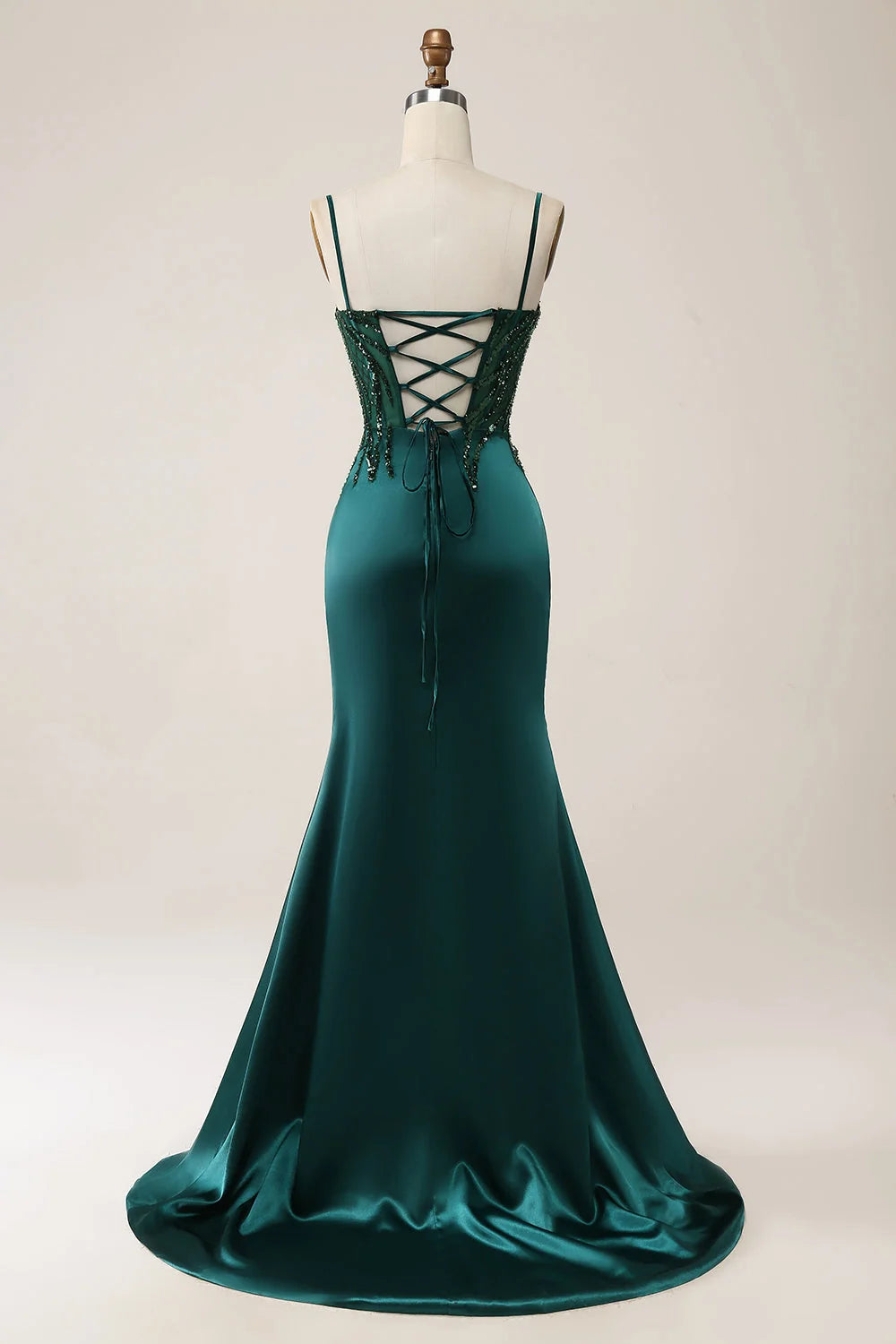 Forest Green Satin Mermaid Sweetheart Lace-Up Back Floor-Length Dress - Aabei Dress