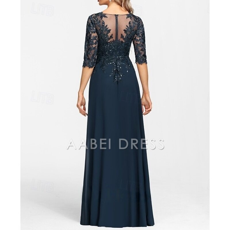 AABEI DRESS Wedding Guest Dress Exquisite A-Line V Neck Half Sleeve with Appliques Split Front Floor Length Mother of the Bride Dress