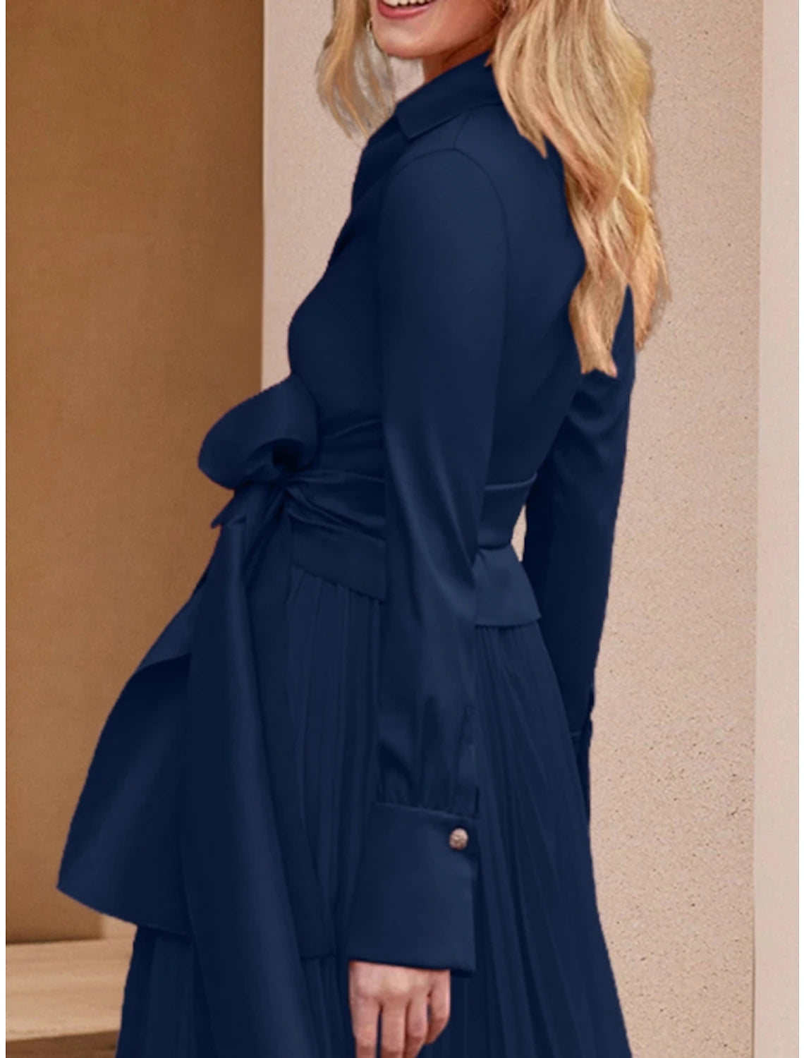 Wedding Guest Elegant V Neck Floor Length Stretch Chiffon Long Sleeve with Bow(s) Solid Color Mother of the Bride Dress 
