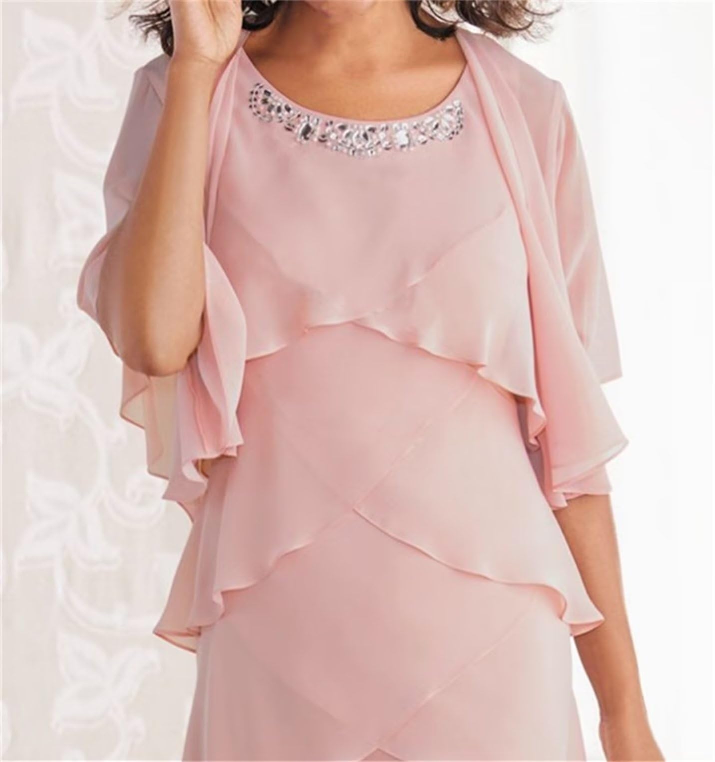Two Piece Sheath / Column Mother of the Bride Dress Formal Fall Wedding Guest Elegant High Low Scoop Neck Asymmetrical Knee Length Chiffon Sleeveless Wrap Included with Tier
