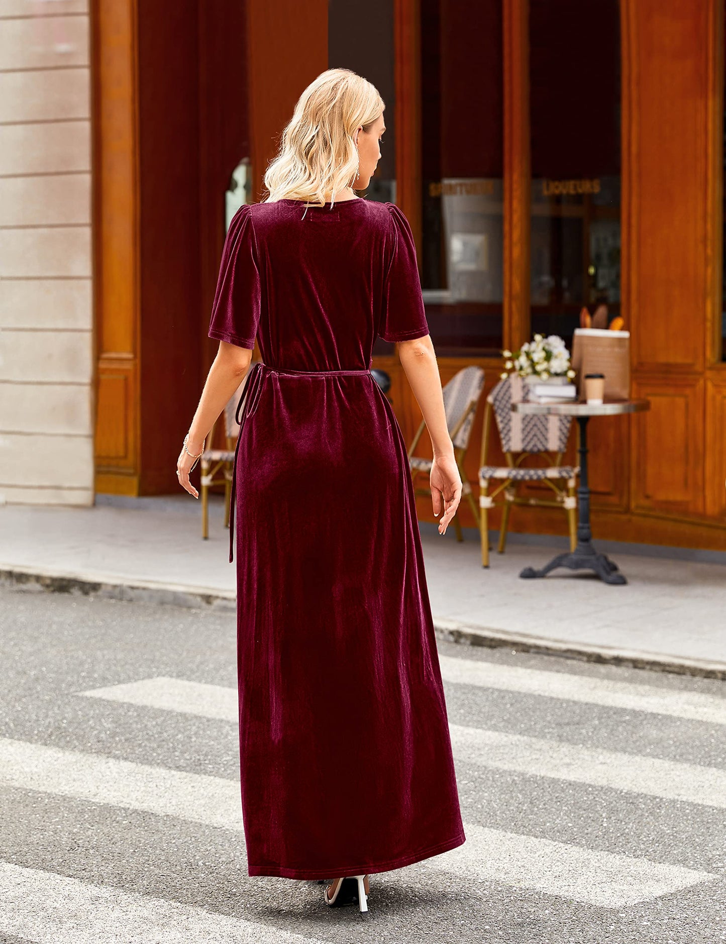 Evening Dress Women's V Neck Wrap Velvet Maxi Dress Slim Wrap Tie Waist Formal Wear Dresses Wedding Guest Dress