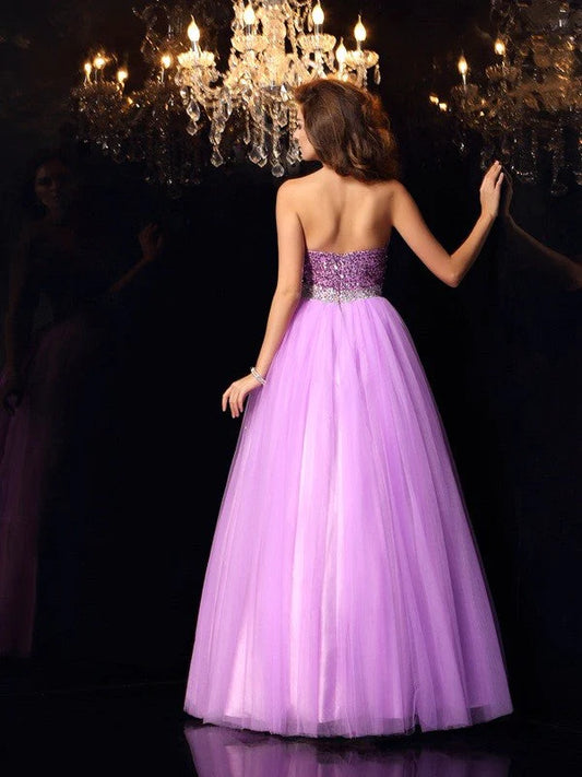 Ball Gown Sweetheart Sequin Sleeveless Long Woven Satin Quinceanera Dresses