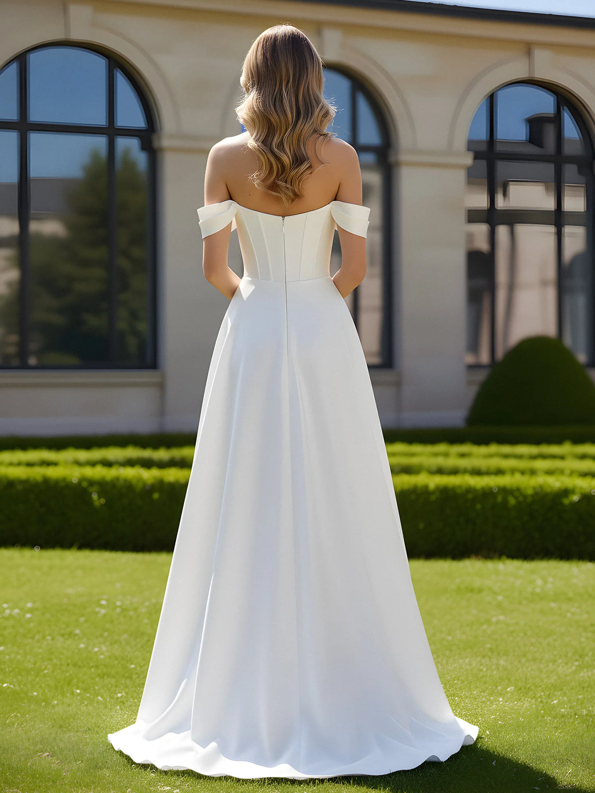 Ivory Satin A-Line Sweetheart Back Zip Floor-Length Dress - Aabei Dress