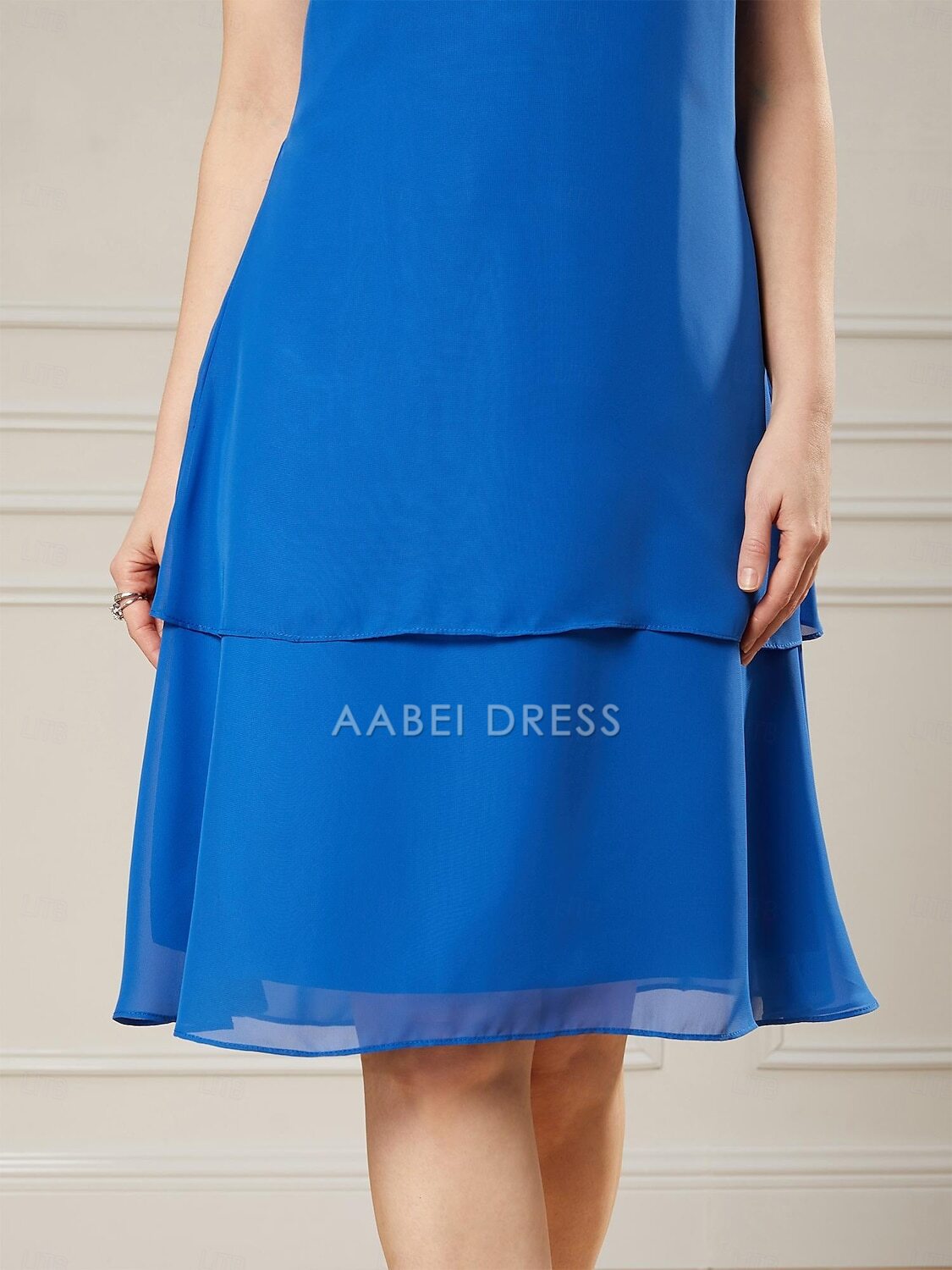 AABEI DRESS Wedding Guest Dress Elegant A-Line Jewel Neck Sleeveless Two Piece Beach Knee Length Ruffles Solid Color Mother of the Bride Dress