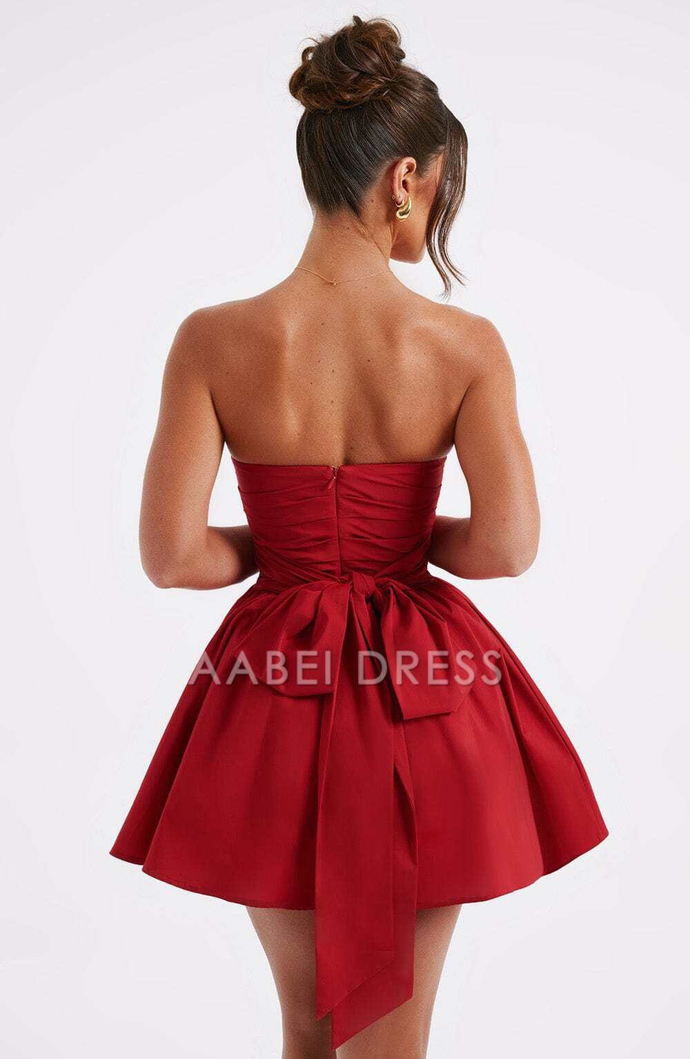 AABEI DRESS Hot Sale Homecoming Dress Simple A Line Strapless ruched corset bow back Mini Dress Elegant Short Prom Dresse