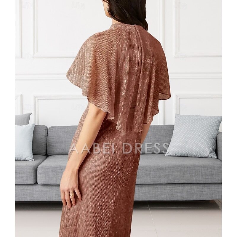 AABEI DRESS Wedding Guest Dress Elegant Sheath Crew Neck Floor Length Chiffon Sleeveless Split Front Ruching Mother of the Bride Dress