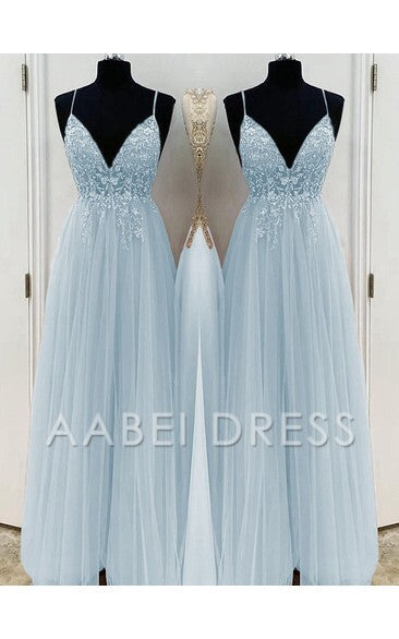 AABEI DRESS High Quality Prom Dresses A-Line Elegant Beading Tulle Spaghetti Straps Sleeveless Floor-Length Dresses