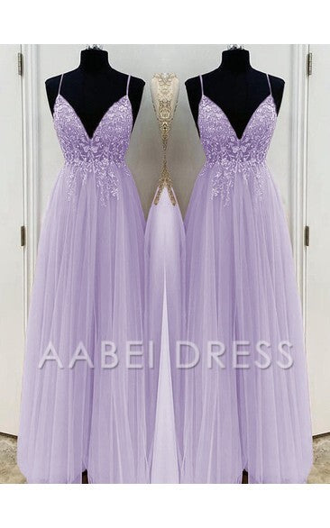 AABEI DRESS High Quality Prom Dresses A-Line Elegant Beading Tulle Spaghetti Straps Sleeveless Floor-Length Dresses