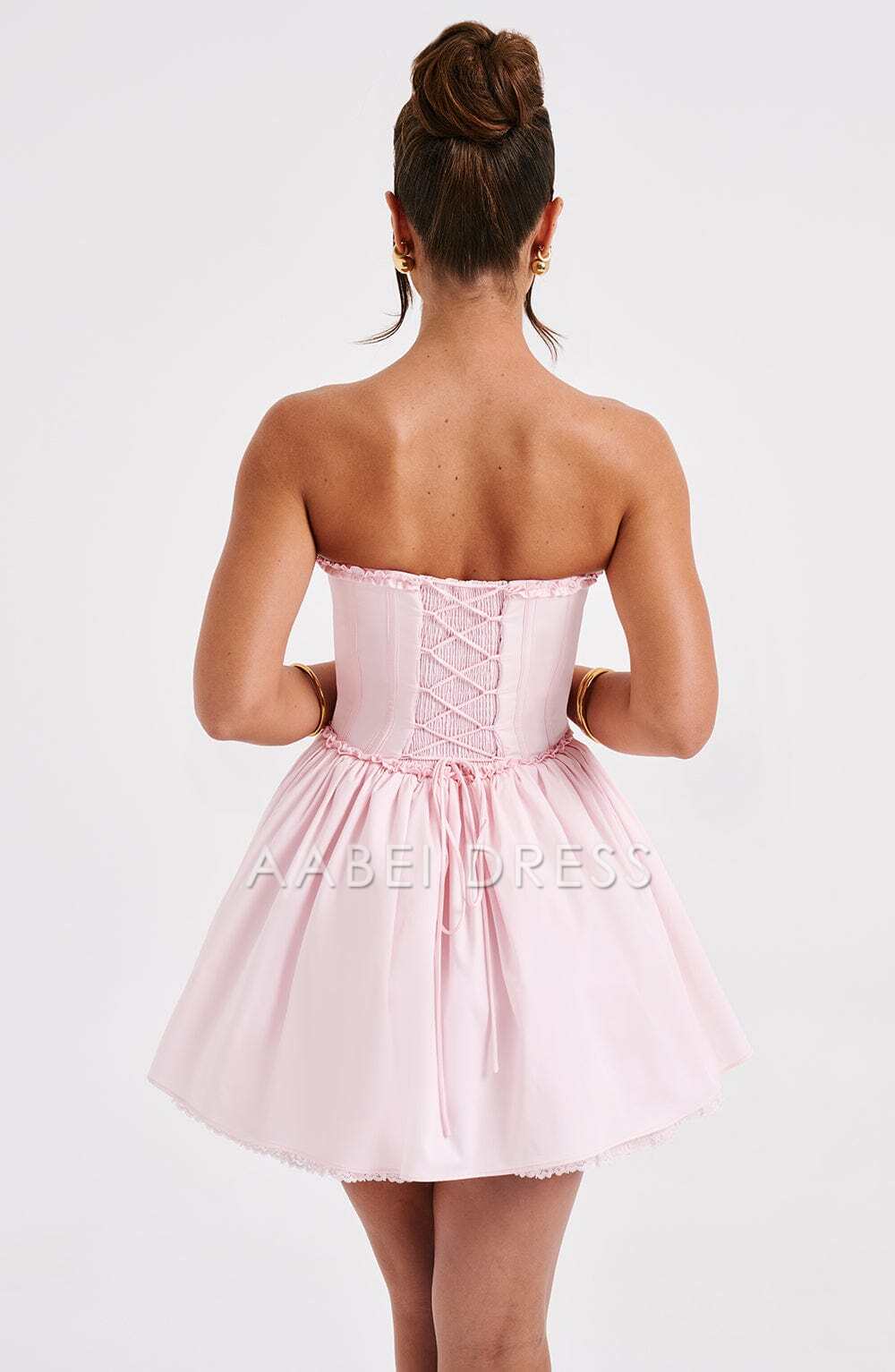AABEI DRESS Hot Sale Homecoming Dress Cute A Line Strapless with lace trim Pleated Mini Dress Exquisite Short Prom Dresse
