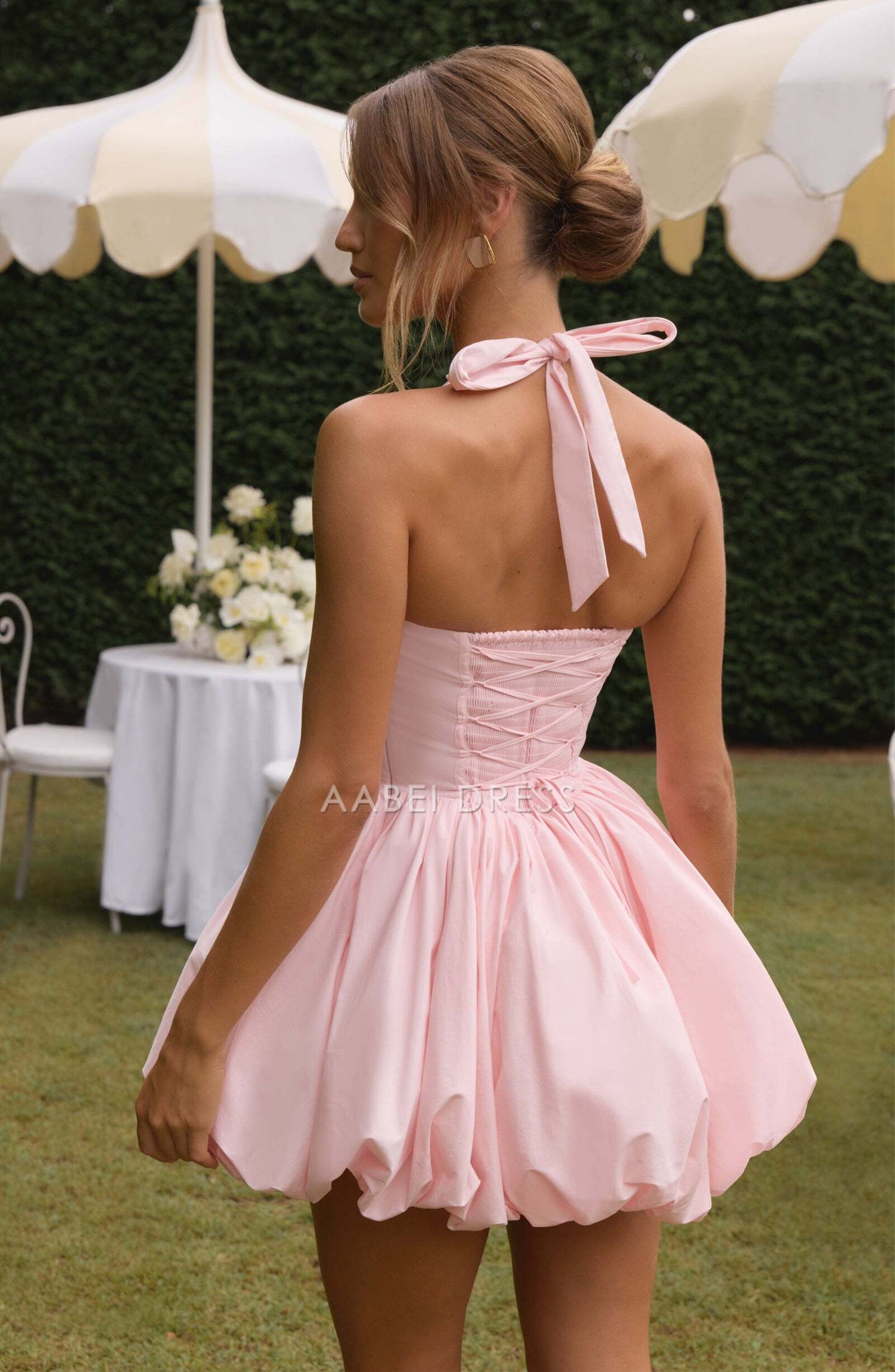 AABEI DRESS Hot Sale Homecoming Dress Fashion Halter Backless Puffball Mini Princess Dress Short Prom Dresse