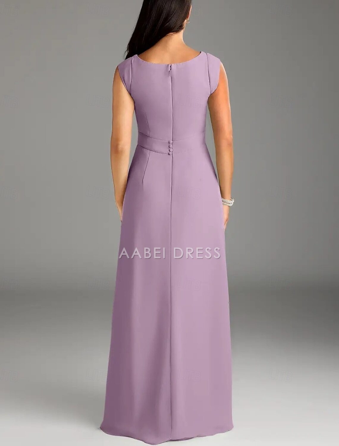 AABEI DRESS Wedding Guest Dress Elegant A-Line Crew Neck Cap Sleeve Floor Length Lace Buttons Simple Mother of the Bride Dress
