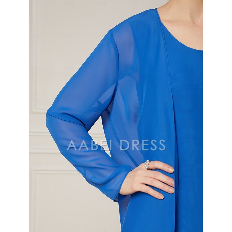 AABEI DRESS Wedding Guest Dress Elegant A-Line Jewel Neck Sleeveless Two Piece Beach Knee Length Ruffles Solid Color Mother of the Bride Dress