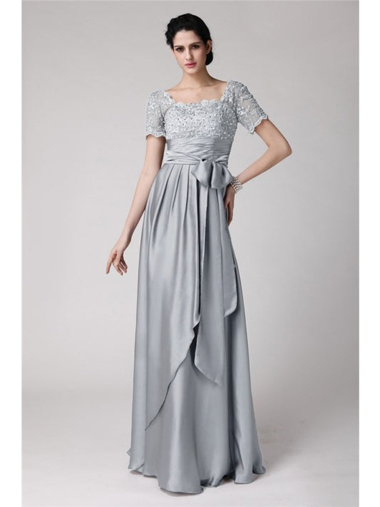 Sheath/Column Square Beading Applique Woven Satin Mother of the Bride Dresses