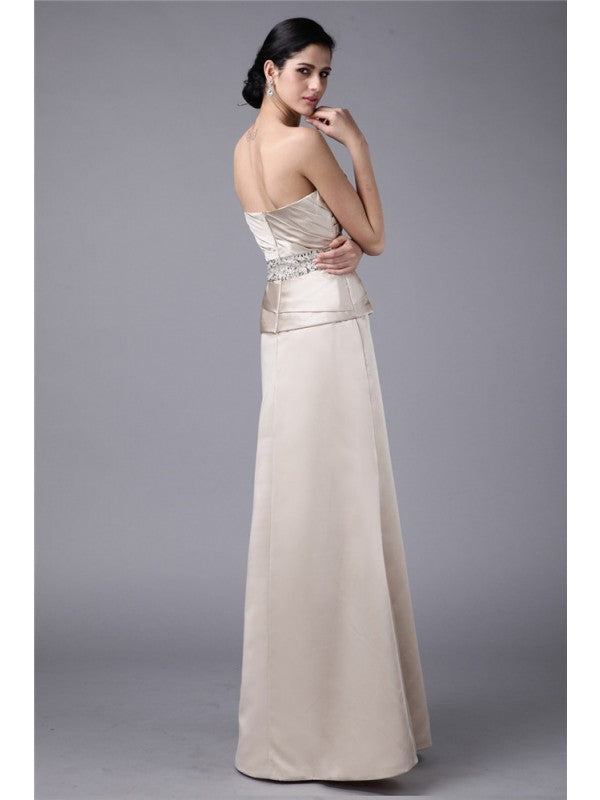Sheath/Column Strapless Beading Hand-Made Flower Woven Satin Mother of the Bride Dresses