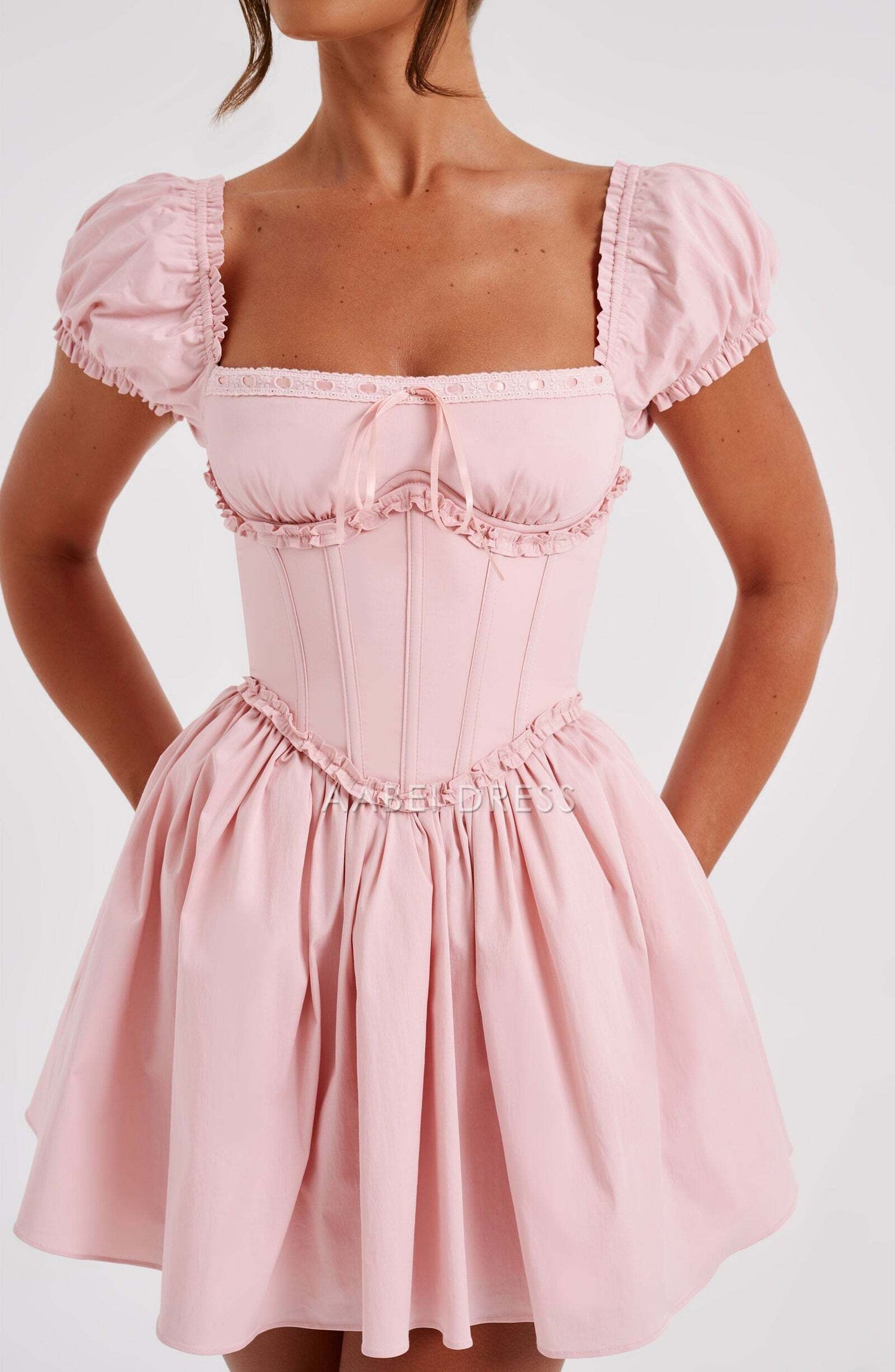 AABEI DRESS Hot Sale Homecoming Dress Cute A Line Puffed Sleeves Waist Cinching Mini Dress Short Prom Dresse
