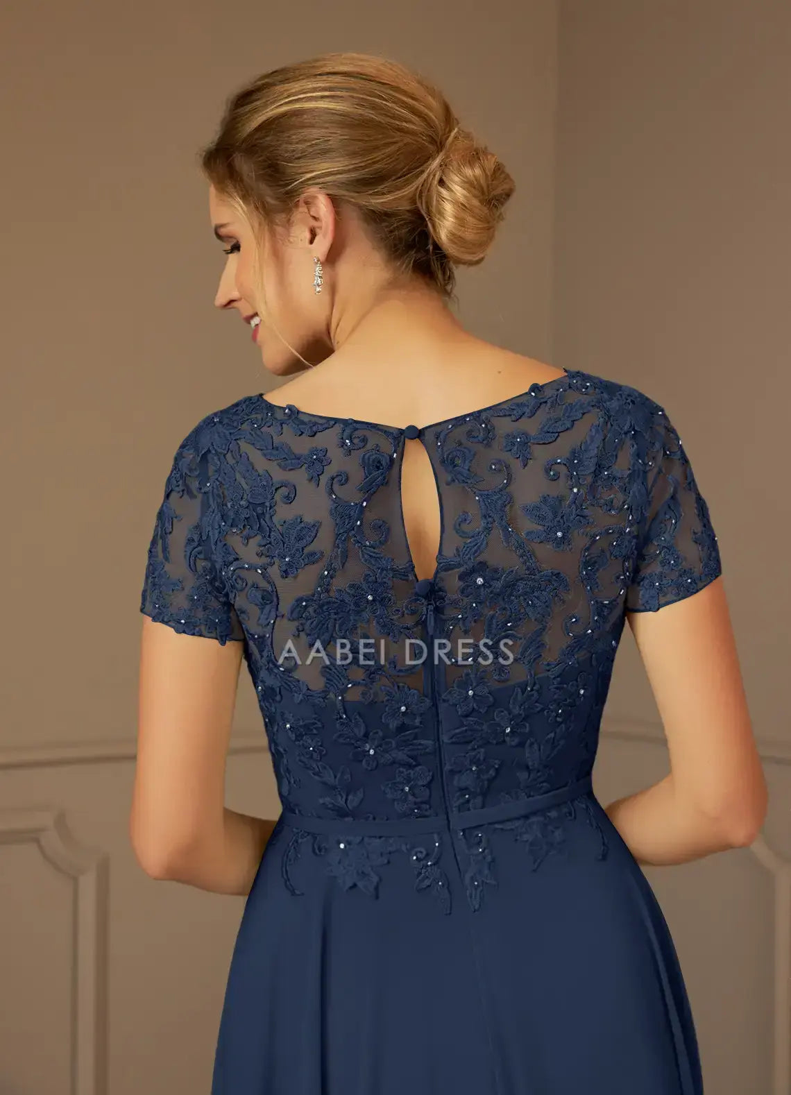AABEI DRESS Wedding Guests Dresses A Line Boatneck Neckline Short Sleeves Lace Tops Sparkle Beadwork Exquisite Retro Mother of the Bride Dress