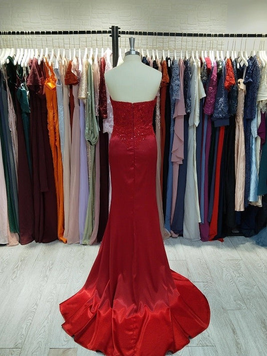 Sheath/Column Woven Satin Sequin Sweetheart Sleeveless Court Train Dresses