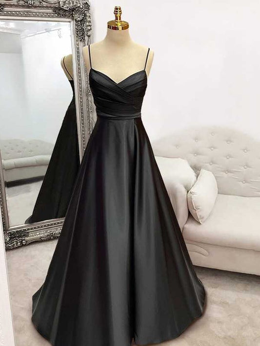 A-Line/Princess Woven Satin Ruffles V-neck Sleeveless Sweep/Brush Train Dresses