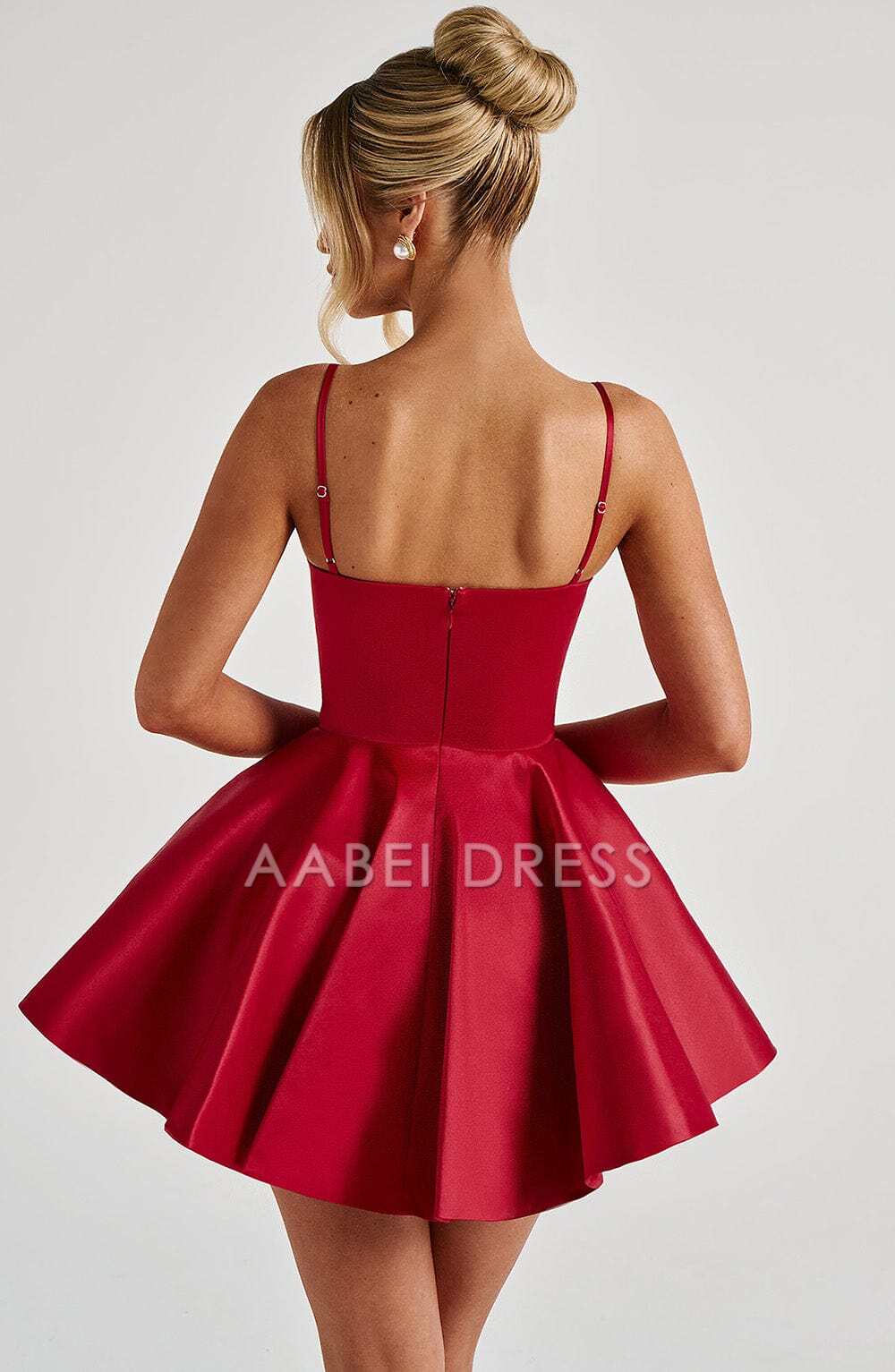AABEI DRESS Hot Sale Homecoming Dress Elegant A Line Spaghetti Strap V-shaped waist seam Pleated Mini Dress Simple Short Prom Dresse
