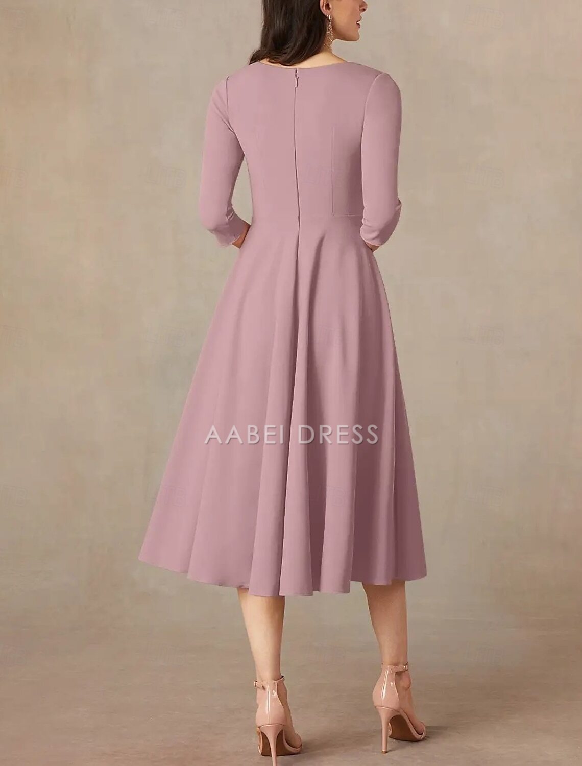 AABEI DRESS Wedding Guest Dress Elegant A-Line V Neck Tea Length 3/4 Length Sleeve Minimalist Mother of the Bride Dress