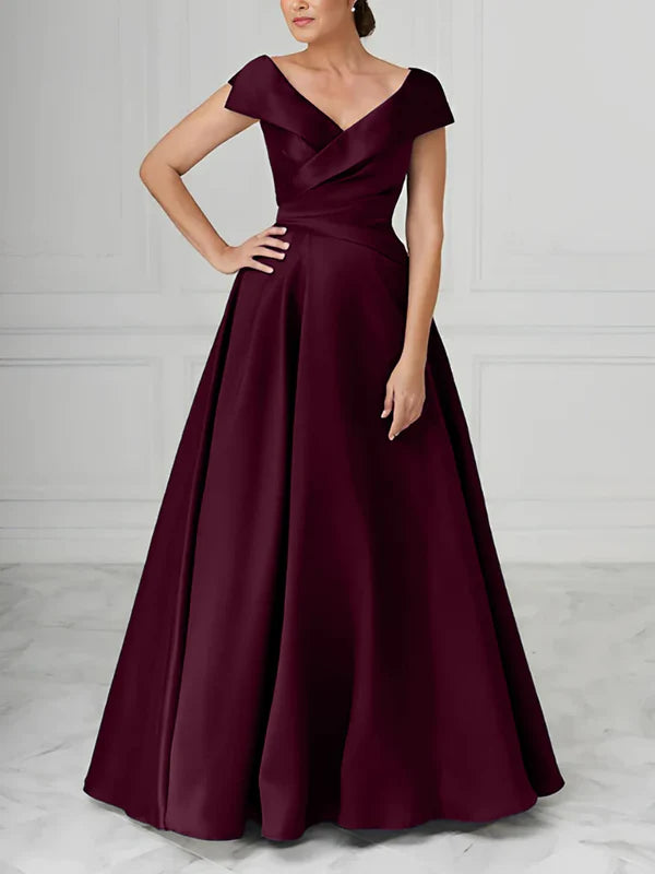 Mother Of The Bride Dresses A-Line Princess V-Neck Satin Elegant Dresses