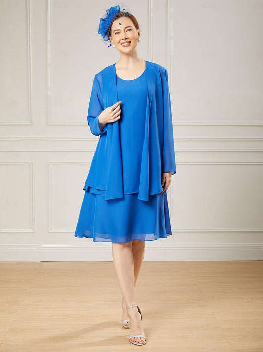 AABEI DRESS Wedding Guest Dress Elegant A-Line Jewel Neck Sleeveless Two Piece Beach Knee Length Ruffles Solid Color Mother of the Bride Dress