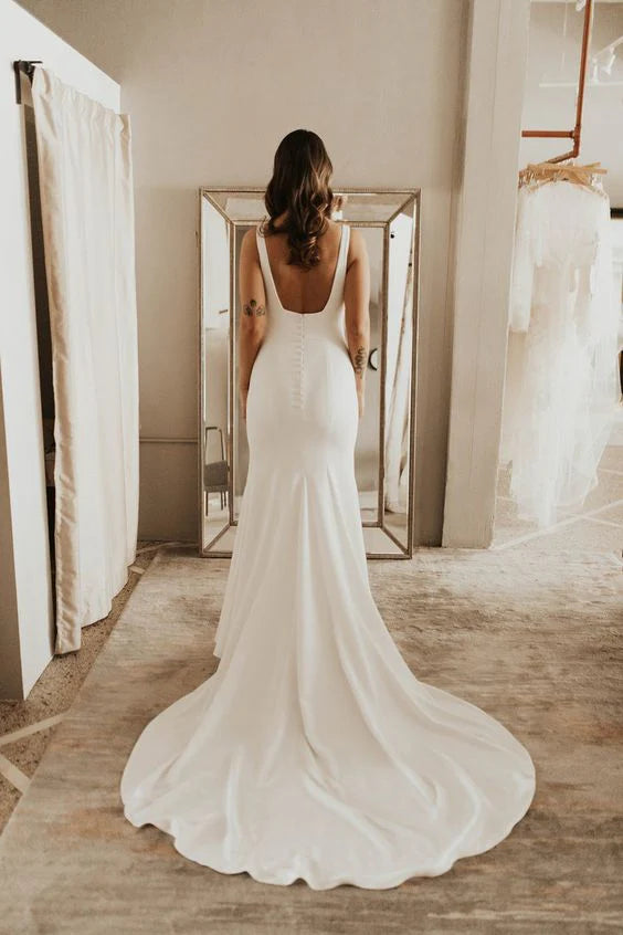 Elegant Square Neck Backless Mermaid Cultivate oneself Long Wedding Dress