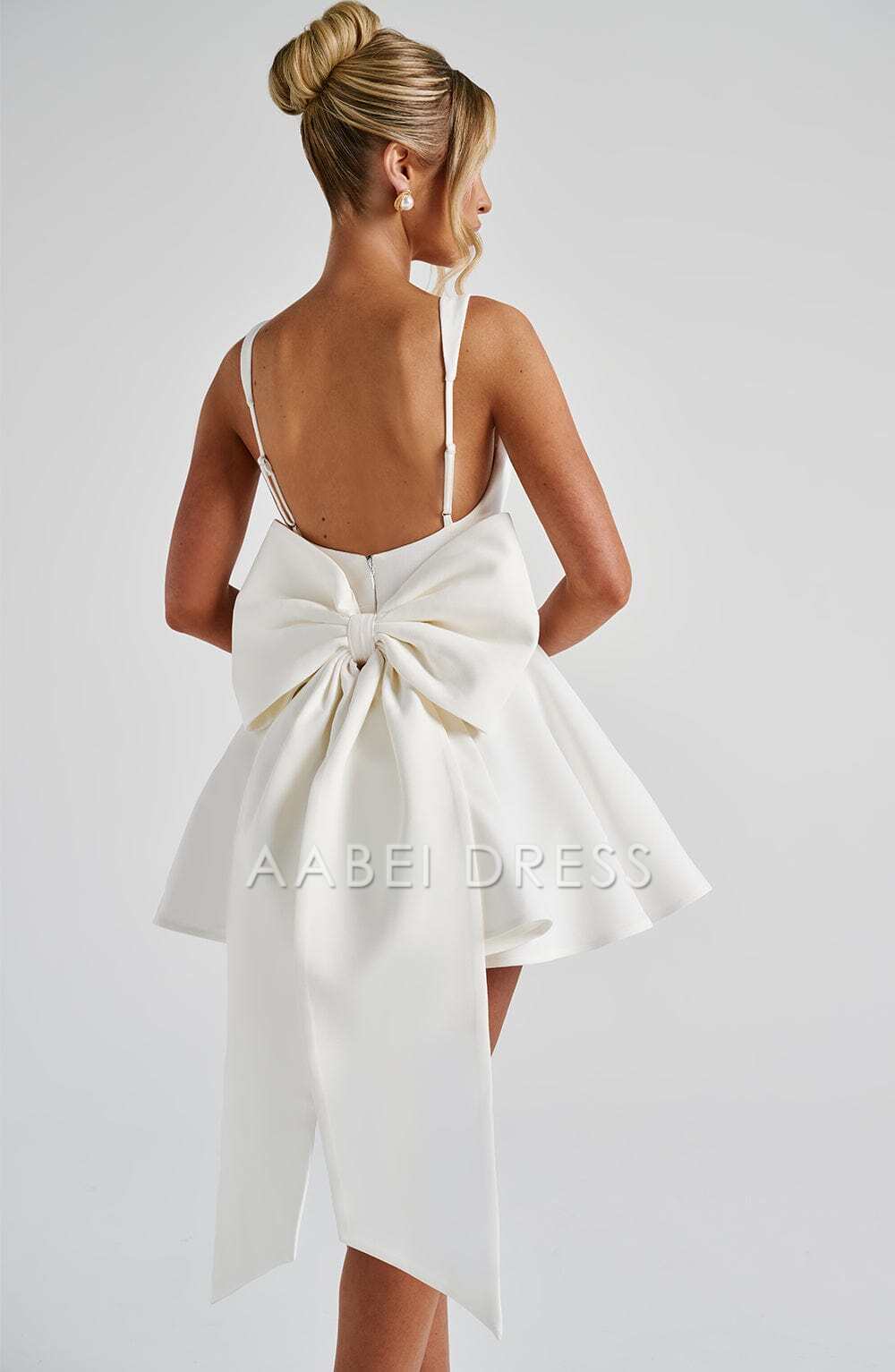AABEI DRESS Hot Sale Homecoming Dress Fashion Square Neckline Adjustable Shoulder Straps Backless Bow Mini Dress Cute Short Prom Dresse