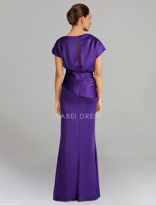 AABEI DRESS Wedding Guest Dress Fashion Sheath Off Shoulder Short Sleeve Floor Length Ruched Solid Color Elegant Mother of the Bride Dress
