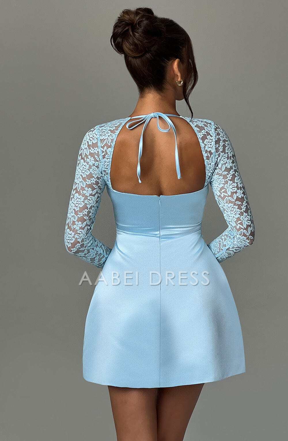 AABEI DRESS Hot Sale Homecoming Dress Charming A Line Square Neckline Sheer Lace Long Sleeves Mini Dress Fashion Short Prom Dresse