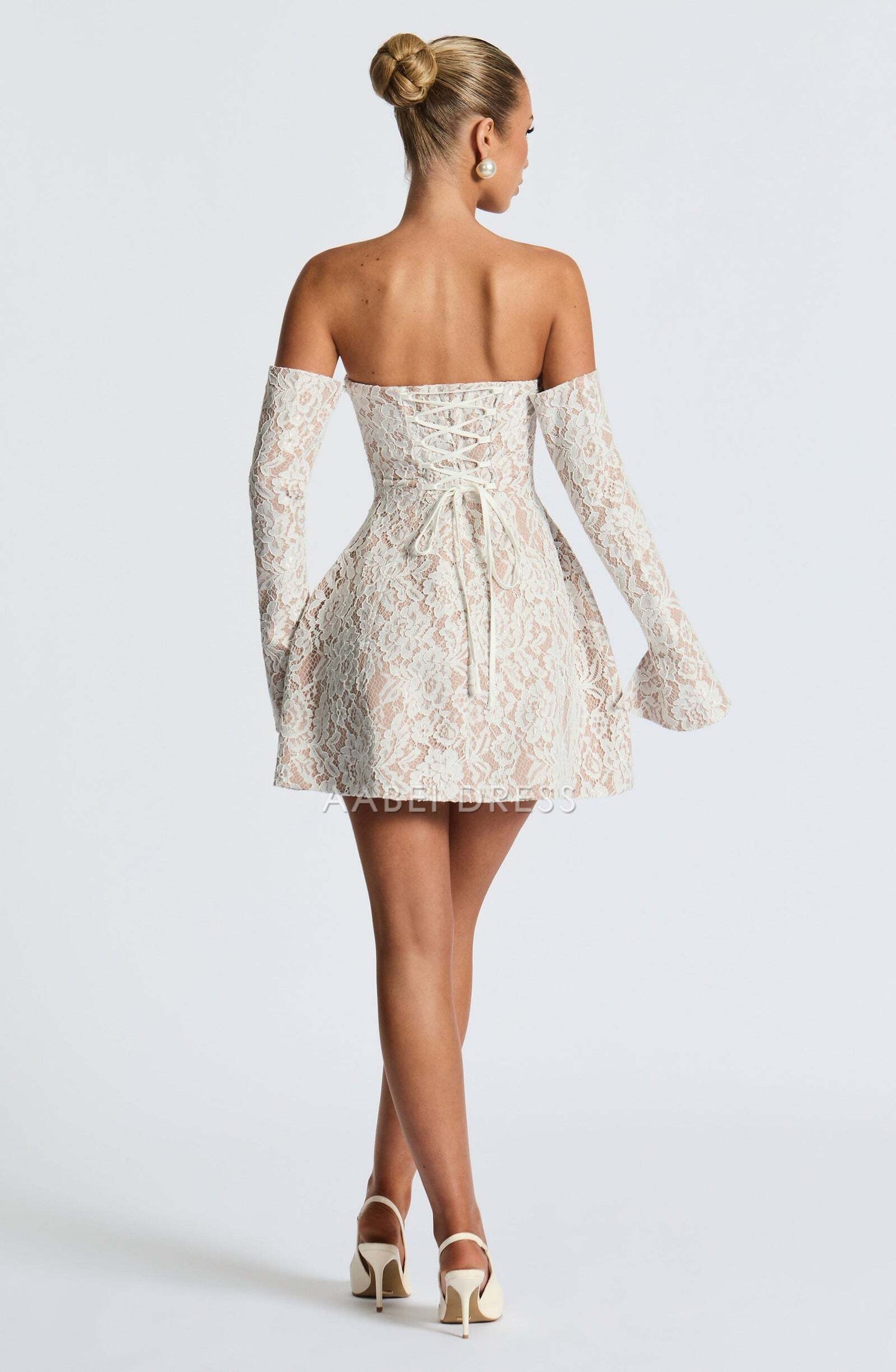 AABEI DRESS Hot Sale Homecoming Dress Retro Lace A Line Strapless Long Sleeves Mini Dress Short Prom Dresse
