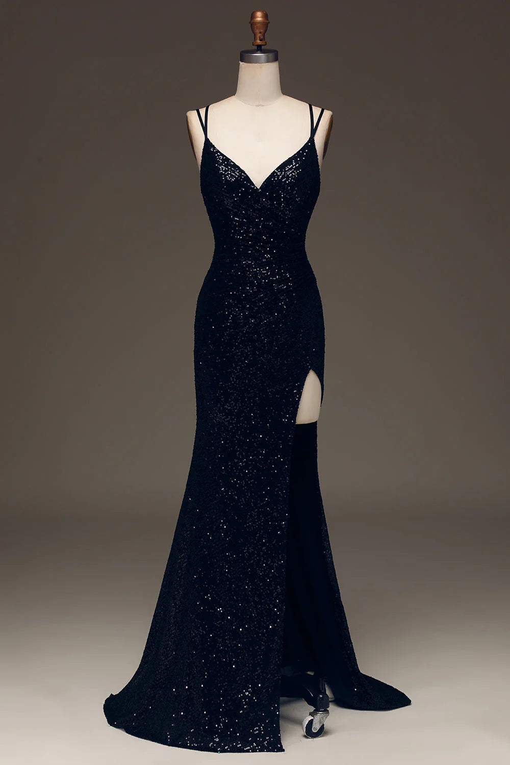 Prom Dress Sparkly Spaghetti Straps Sequin Mermaid Cultivate oneself Backless Side Fork Long Formal Wear Dresses