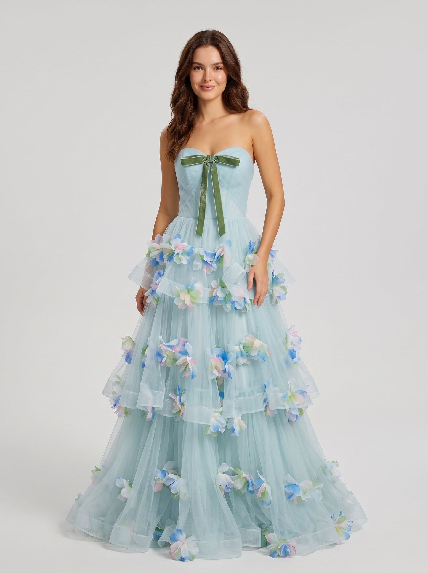Sky Blue Tulle Ball Gown Sweetheart Lace-up Back Floor Length Dress - Aabei Dress