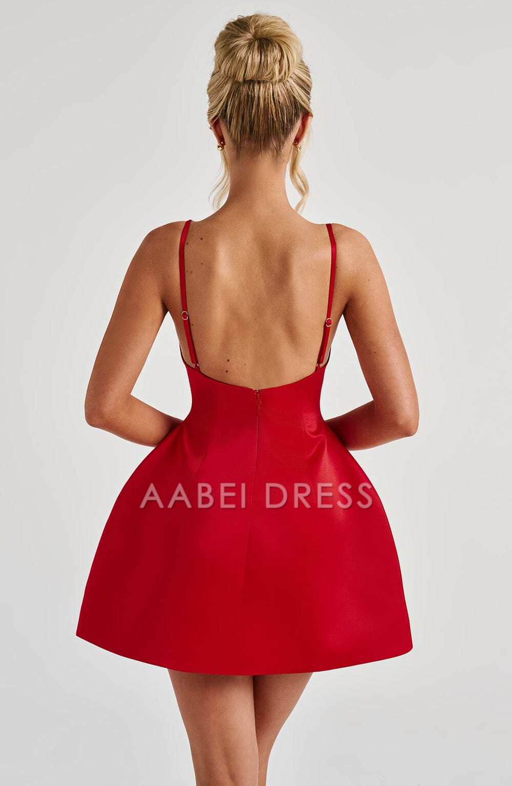 AABEI DRESS Hot Sale Homecoming Dress Charming Boat Neckline Sleeveless Spaghetti Strap Backless Bubble Mini Dress Fashion Short Prom Dresse