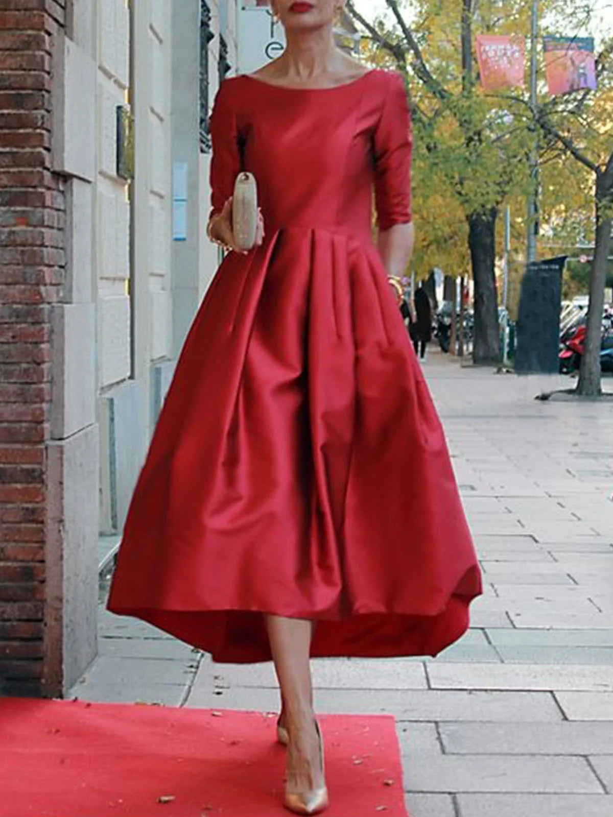 December Wedding Guest Dress Satin Crew Neck Half Sleeve Dress Elegant Aabei Dress December Wedding Guest Dress Satin Crew Neck Half Sleeve Dress Elegant Aabei Dress