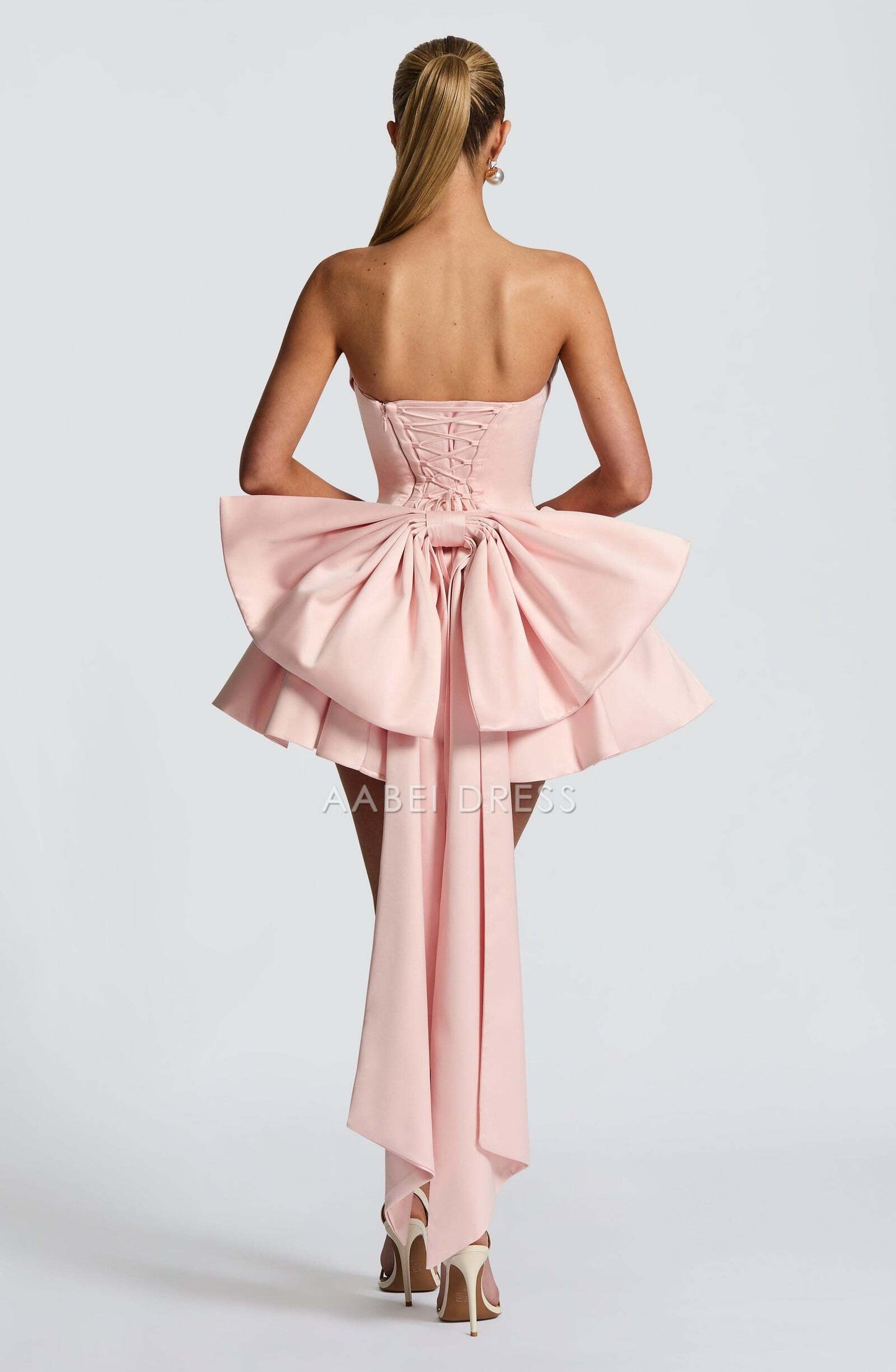 AABEI DRESS Hot Sale Homecoming Dress Exquisite Scooped neckline strapless Pleated Detachable bow Mini Dress Cute Short Prom Dresse